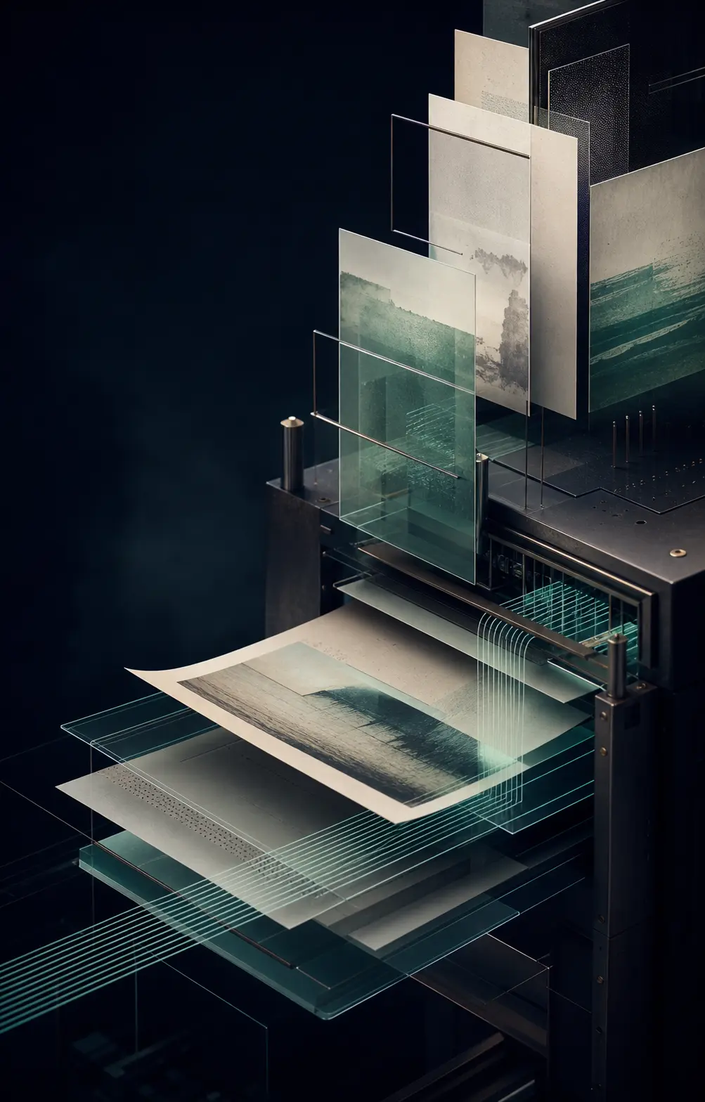 Layered publishing machine representing TreeTank AI systems.